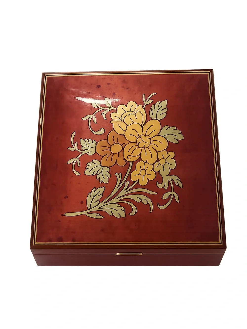 REUGE Swiss Music Jewelry Box Amazing Grace Italian Floral Inlay Burl Wood Vtg